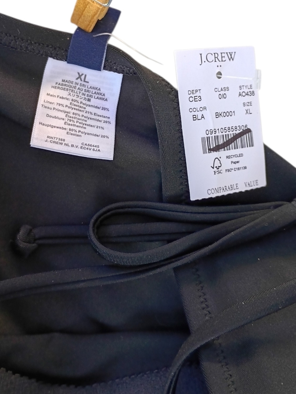 J. Crew Black Ruched One-Piece Swimsuit sz XL NEW - Picture 3 of 9